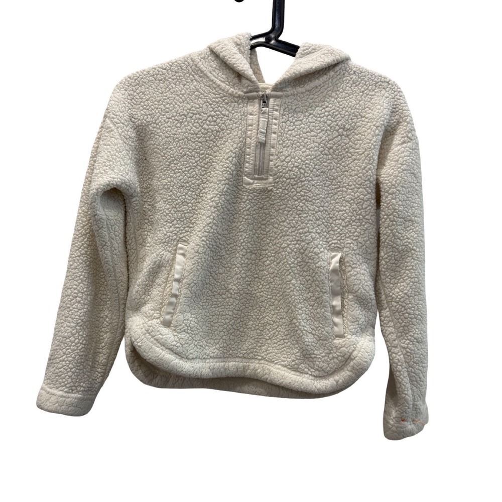 Abercrombie Kids Cream Sherpa Fleece Quarter Zip Hoodie Sweatshirt Size 9/10